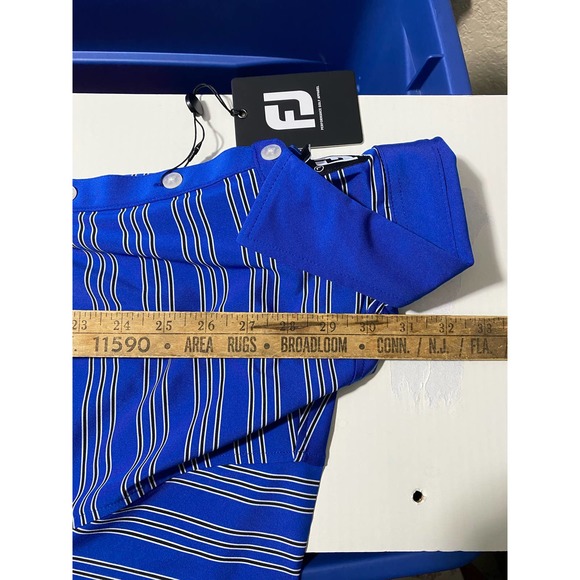 NEW - FOOTJOY Mens Golf Polo Shirt Trio Stripe Blue white Large - Picture 3 of 10